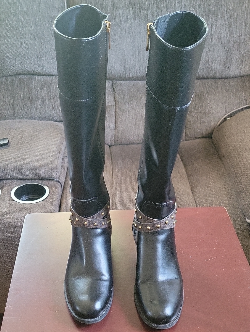 Michael Kors Black Knee High Studded Riding Boots